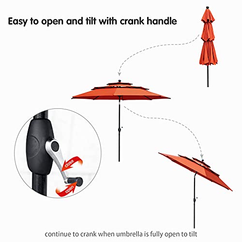 Free Soldier 10Ft Auto-Tilt Patio Umbrella 3 Tier Market Umbrella Aluminum Outdoor Table Umbrella With Crank (Orange Red) #TOP1