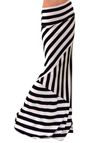 Las Mujeres De Verano Cintura Alta Falda Rayas Largo Maxi Beach Black1 M Cover