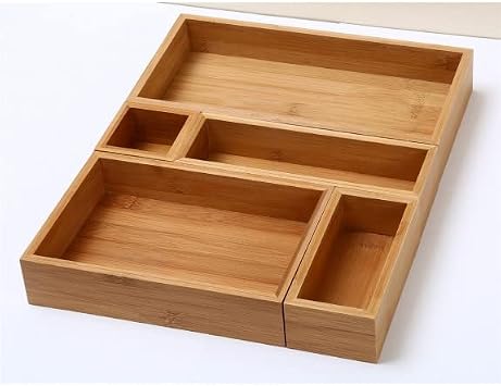 YBM Home Set of 5 Bamboo Drawer Organizer Storage Box for Spices and Kitchen Items, Lingerie, Small Tools, and Gadgets,