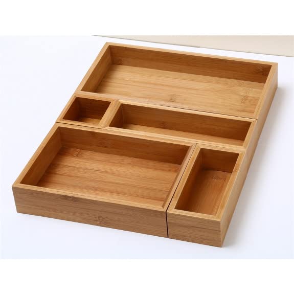 YBM Home Set of 5 Bamboo Drawer Organizer Storage Box for Spices and Kitchen Items, Lingerie, Small Tools, and Gadgets,