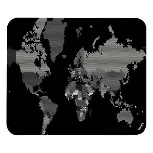VAPOKF Tapis de souris de jeu, motif carte du monde à pois gris, imprimé noir, pour bureau, maison, bureau, base en caoutchouc antidérapant, tapis de souris pour ordinateur portable