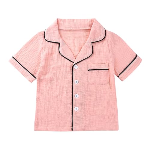Kids Girls Cotton Linen 𝐏ajama Set Short Sleeve 𝐏ajamas for Toddler Girls Button Down Sl𝐞epwear Loose Fit Loung𝐞wear2
