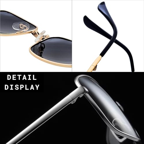 Image of HUVORA Foldable UV Protected Polarized Rectangular Sunglasses for Men Women Stylish Metal Frame Shades Sun Glasses Lightweight Photochromic Square Night Driving Goggles