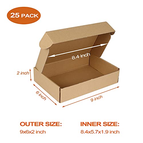 Pharege 9X6X2 Inch Shipping Boxes 25 Pack, Brown Corrugated Cardboard Mailer Boxes, Small Mailing Boxes For Packaging Small Business #TOP1