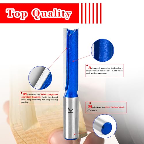 RURITKIT 3Pcs Extra Long Straight Router Bit Set 1/2 Shank, Carbide Tipped Double Flute Straight Bit Dado Straight Cut Router Bit for Woodworking, 2",2-1/2",3" Cutting Length,1/2" Cutting Dia. by RURITKIT - Image 3