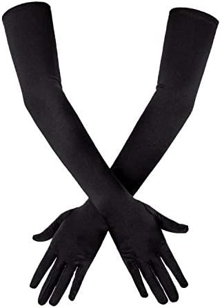 SAVITA Long Elbow Satin Gloves 21" Stretchy 1920s Opera Gloves Evening Party Dance Gloves for Women
