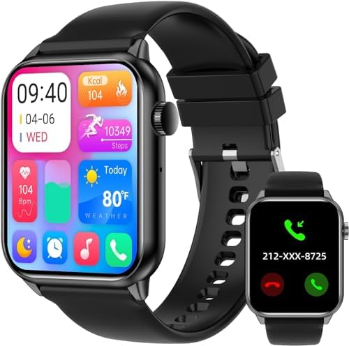 Smart Watch with 341PPI Retina Screen, 1.85″ Watches for Men Women Bluetooth Call, 37 Sports Mode Fitness Tracker Watch with IP68 Waterproof, Heart Rate/Sleep Monitor/Steps & Calories Counter