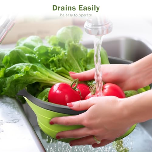 Collapsible Colander Set of 2 Silicone Kitchen Strainer Set, Perfect for Draining Pasta, Vegetable and fruit for Kitchen and Travel Use (green), large, KY-001 - Thumbnail 4