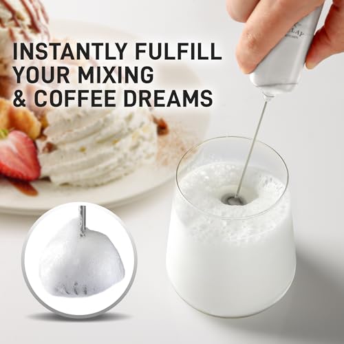 Image of Mini & Mighty Milk Frother Wand - Powerful Handheld Coffee Frother, Battery Operated Drink Mixer - Compact Pocket Size - Detachable Whisk for Latte, Cappuccino, Matcha, Hot Chocolate