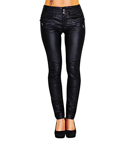 Preisvergleich Produktbild Danaest Damen Bootcut Hose Leder-Optik Skinny (428), Schwarz , 42