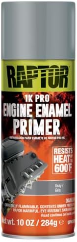 Raptor Engine Enamel Primer Spray, Superior Protection For High Heat, Ideal For Engines, Gray