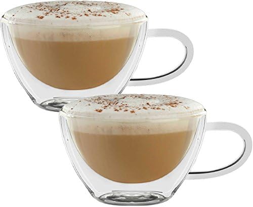 Circleware Thermax Double Wall Insulated Heat Resistant Glass Coffee Mugs with Handle, 2-Piece Set, Home and Kitchen Entertaining Drinking Beverage Tea, Cappuccino Espresso, Shots Cups, 8 oz 2-pc