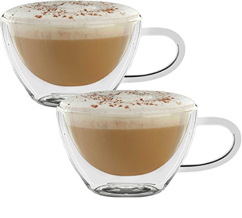 Circleware Thermax Double Wall Insulated Heat Resistant Glass Coffee Mugs With Handle, 2-Piece Set, Home And Kitchen Entertaining Drinking Beverage Tea, Cappuccino Espresso, Shots Cups, 8 Oz 2-Pc #TOP13