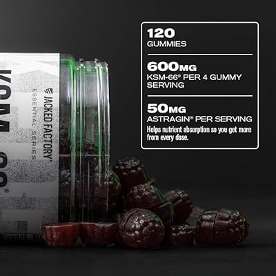 Jacked Factory Ashwagandha Gummies - KSM 66 Ashwagandha Gummies (600mg Per Serving) - Enhance Cognitive Function, Boost Mood, and Promote Hormonal Balance - 120 Gummies, Cherry Splash