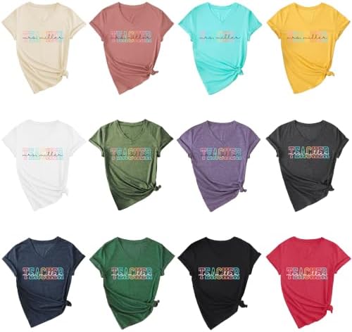 Personalized Teacher Shirts Women Custom Teacher Short Sleeve Tshirts Beige - 2