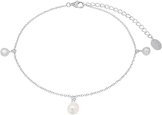 Tobillera de plata de ley 925 para mujer, joya de verano, con perla cultivada de agua dulce, 22 + 5 cm, color blanco, viene en caja de regalo 2037819, talla única, Plata de ley, sin gema