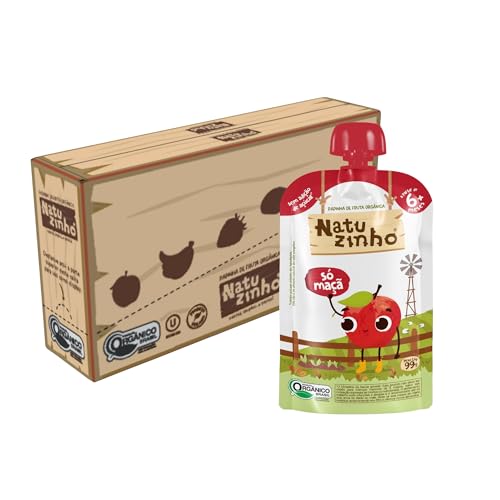 Natuzinho, Kit com 6 Papinhas Orgânicas para Bebê, Sabor Maçã, Sem Açúcar, Aditivos ou Conservantes, Ideal para Introdução Alimentar, 99g cada