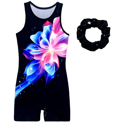 Gymnastics Leotards for Girls With Shorts Biketards Unitards Tumbing Ballet Dance Outfit 4-13Years Shiny Flower 6-7 Years
