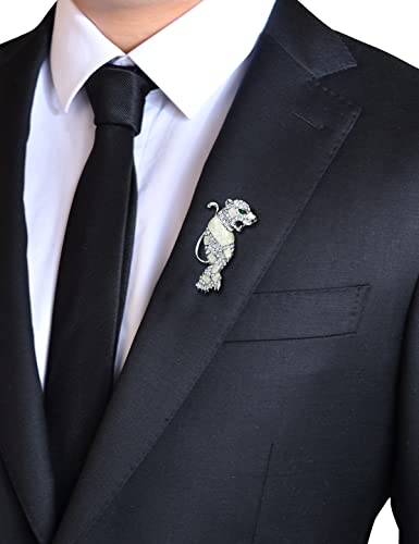 Image of Vintage Crystal Shell Leopard Brooch Lapel Pin Breastpin Rhinestone Animal Jewelry for Men Women
