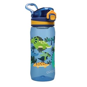 Opard 500mL Kinder Trinkflasche Schule mit Auslaufsichere Flip-Top Deckel, Kohlensäure geeignet BPA-freie Tritan, Wasserflasche Kinder, Blauer Dinosaurier