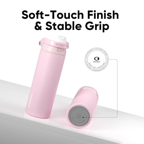 Image of ENCOOL Leakproof Insulated Water Bottle with Straw Dual-Sip Water Bottle Bag-Safe Design for Work, Commute & Gym - Keeps Drinks Cold All Day, 32 oz, Poppy Pink