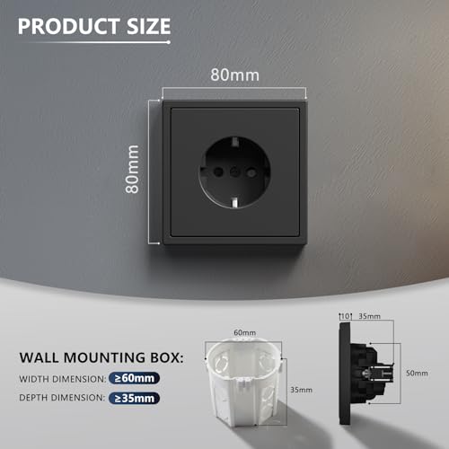 BSEED Schuko Steckdose Unterputz, Wandsteckdose 16Amp mit PC Rahmen, Einzelsteckdose mit Krallen, 1 Fach Schwarz – Ansicht 2