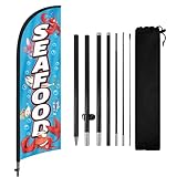 Seafood Advertising Swooper Flag Banners, Seafood Feather Flags with Pole and Ground Stake 8Ft, Advertising Feather Banner Sign for Seafood Business