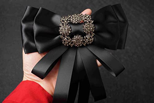 Image of Rhinestore Crystal Dangle Wedding Party Bow Tie Women /Men Ribbon Pre Tied Neck Tie Adustable Brooch Pin Clip