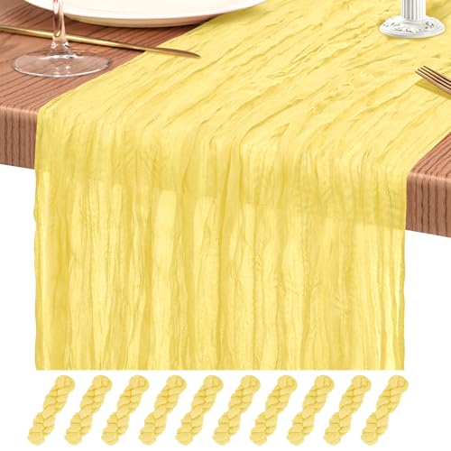 10 Pack Light Yellow Cheesecloth Table Runner 10FT Boho Gauze Cheese Cloth Table Runners Romantic Rustic Sheer Table Decorations for Wedding Party Baby Shower Birthday Holiday Home by Showgeous - Used condition - CA$33.24