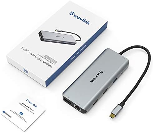 USB C Docking Station Triple Display with 4K DisplayPort, 2x4K HDMI, WAVLINK 100W PD USB C Hub Laptop Docking Station support Gigabit Ethernet, 5 USB,SD/TF, 3.5mm Audio for Windows, Mac OS