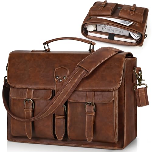 RAINSMORE - RAINSMORE Messenger Bag for Men - Vintage Large Laptop Briefcase in PU Leather - Best Deal on Amazon