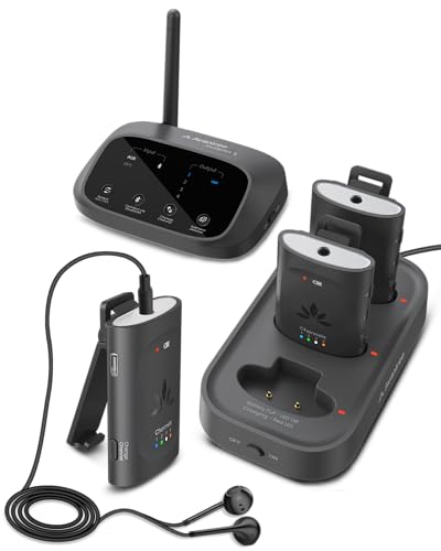 Avantree Audiplex M3 – Multi-Channel Assistive Listening System & Headphones for Church Translation, Classroom, 30ms Low Latency, Superior Sound, Wireless Audio Transmitter with 3 Clip-on Receivers