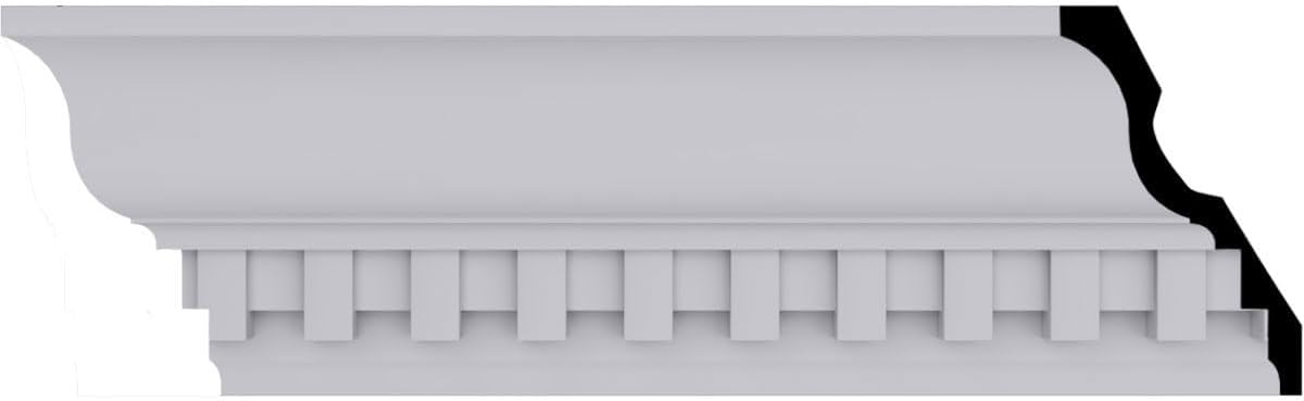 Endurathane Dentil Crown Moulding, 4 5/8"H x 2 7/8"P x 5 1/2"F x 94 1/2"L, (1 3/8" Repeat), Factory Primed
