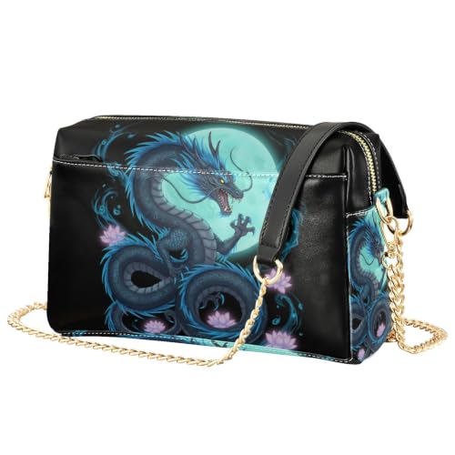 Sac à bandoulière en cuir PU pour femme au motif dragon chinois élégant