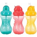 Nuby 3-Pack No-Spill Flip-It Soft Straw Cups, 10oz, 3 PK - Aqua, Coral, Yellow