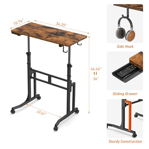 ikkle Standing Desk with Wheels, Adjustable Treadmill Desk, Rolling Bike Trainer Desk for Walking Pad Laptop, Phone Standing, Brown by ikkle - Image 5