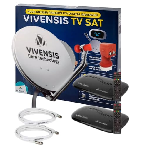 Kit Antena Parabólica Vivensis c/ 2 Receptores Vx10 Lnbf Duplo + 2 Cabos 15M