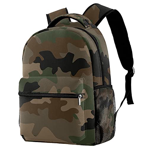 Sac à dos de voyage pour campus vintage camouflage vert avec porte-bouteille