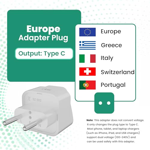 Image of rts EU Euro Europe Plug Adapter, Grounded European Travel Adapter for Spain Germany France Portugal Greece Russia Netherlands Turkey More for Cell Phones, Laptop Camera Chargers (1 Pack) White