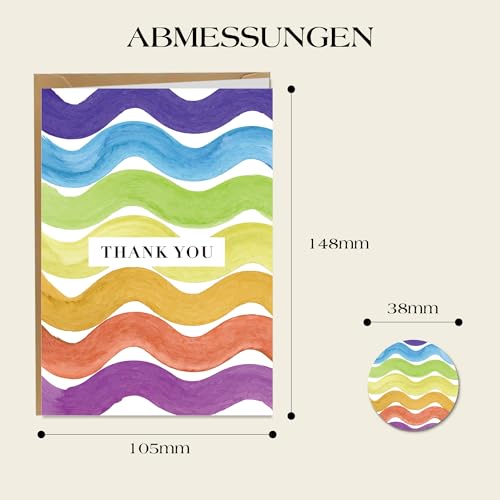 BIROYAL 12 Thank You Cards, Watercolour Design, Thank You Cards Multipack with Envelopes, Greeting Cards for Wedding Kids - Image 3