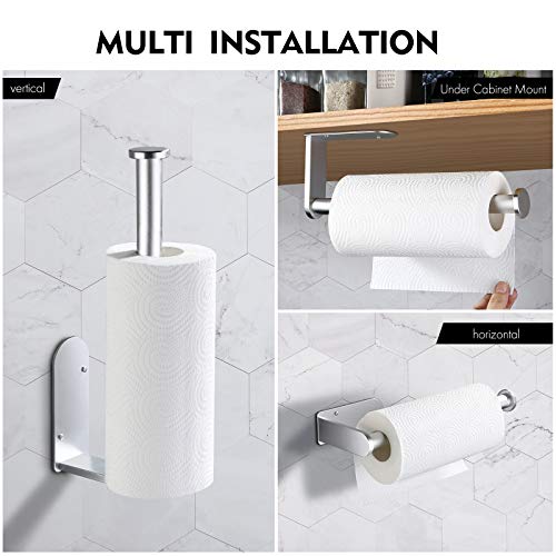 Kes Paper Towel Holder Wall Mount Or Under Cabinet, Adhesive Paper Towel Roll Holder For Kitchen, Screws And Self-Adhesive Strip Included, Aluminum Silver Finish, Kph400 #TOP1