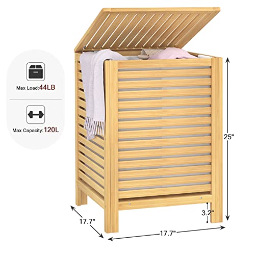 Homykic Bamboo Laundry Hamper, 2-Section 120L Laundry Hamper With Lid And Removable Liner Bag, Large Raised Laundry Basket Sorter For Clothes, Bathroom, Bedroom, Easy To Assemble, Natural #TOP3