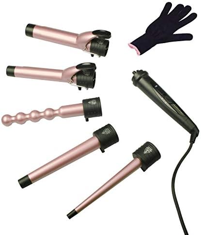 AIKO PRO 5 in 1 Advanced Titanium Curling Iron Wand Set with 5 Interchangeable Barrels Hair Curlers and Heat Resistant Glove