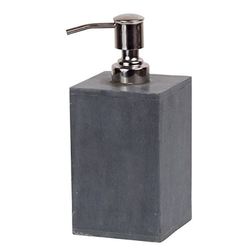 Creative Home Natural Soapstone Square Liquid Soap Dispenser Lotion Dispenser With Stainless Steel Pump, 3" X 3" X 7.3" H, Grey #TOP26