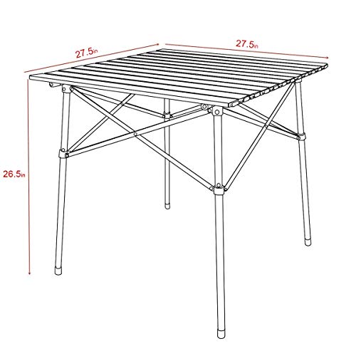 PORTAL-Lightweight-Aluminum-Folding-Square-Table-Roll-Up-Top-4-People-Compact-Table-with-Carry-Bag-for-Camping-Picnic-Backyards-BBQ-Brown