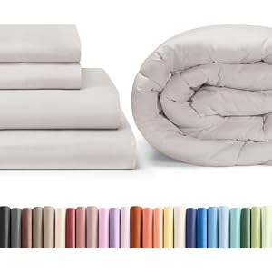 Light Gray Fitted Sheet & Comforter Bedding Bundle (Queen Size) - Bed Set Includes Queen Fitted Sheet w/Deep Pockets & Plush Comforter - Cooling Sheets & Comforter Bedding Set