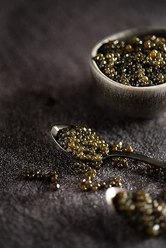 Eurocaviar - Schwarze Kaviar-Perlen aus Weißem Stör – Premium-Qualität – Glutenfrei, Kalorienarm, Für Feinschmecker – Perfekt für Saucen, Kalte und Warme Gerichte – Vakuumverpackt im 100 g Glas