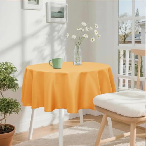 XWZO Round Tablecloth 30 Inch Polyester Table Cloth, Small Round Table Cover Waterproof Wipe Clean Spillproof for Kitchen Dining Wedding Outdoor Picnic Buffet Party, Orange Yellow