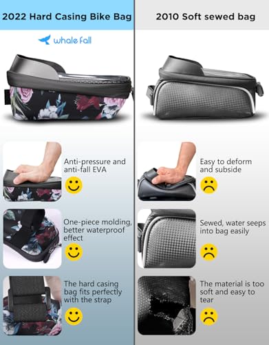 Image of whale fall Hard Casing Floral Bike Bag, Never Deform /Waterproof, Bike Phone Mount with 0.25mm Sensitive TPU Touch-Screen, with Rain Cover for Phones under 6.9''