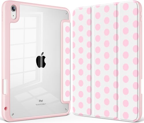 May Chen for iPad (A16) 11th Generation Case 11 Inch 2025, iPad 10th Gen Case 2022 10.9 inch, Built-in Pencil Holder with Shockproof Cover Clear Transparent Back Shell Auto Wake/Sleep, Dots Pink